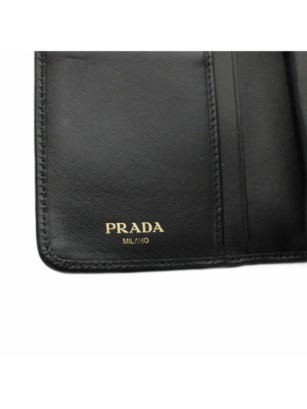 Prada Bifold Wallet Compact Leather Ribbon Motif Black YM - Picture 7 of 9